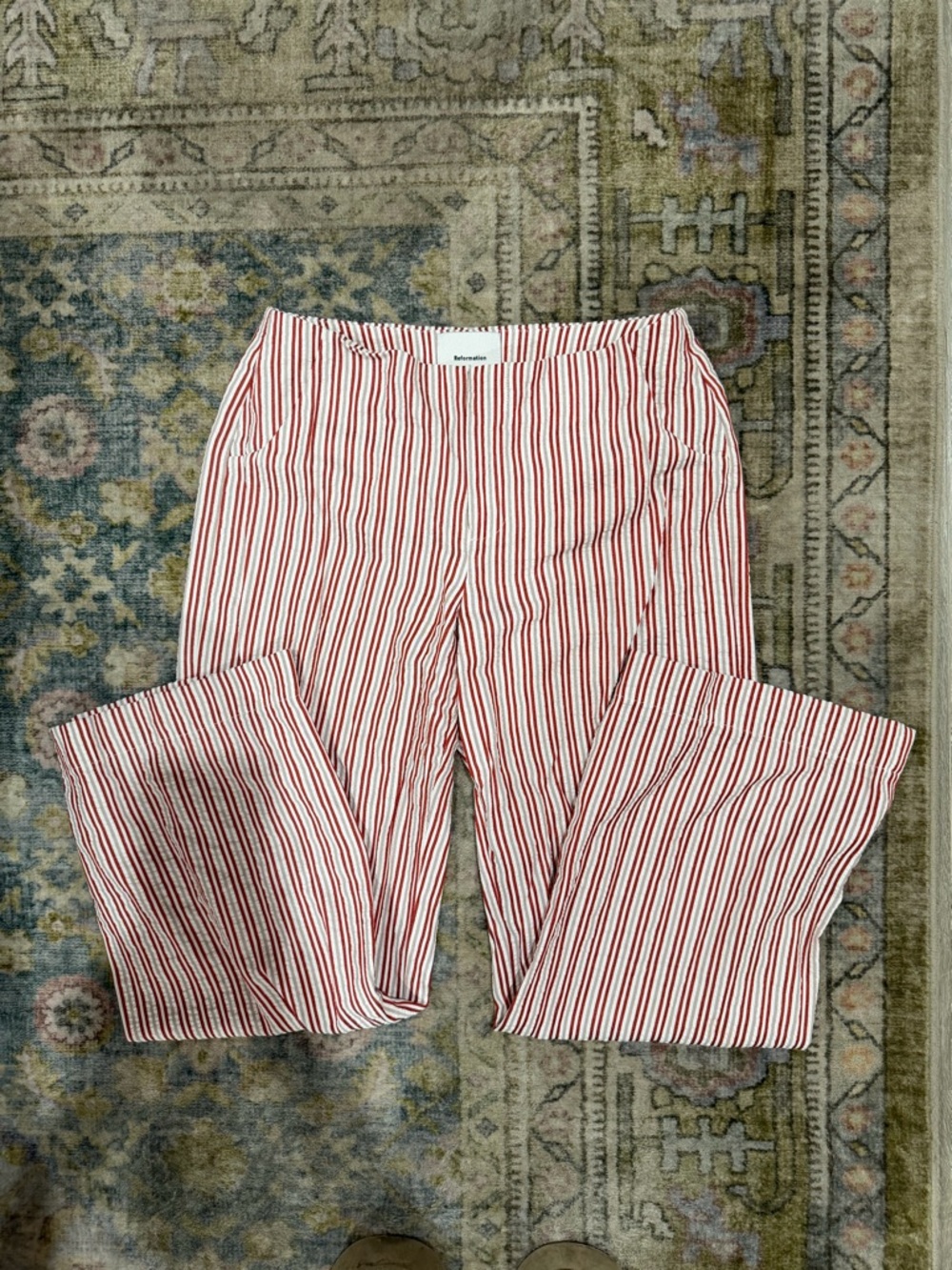 Reformation Striped Red & White Wide-Leg Pants